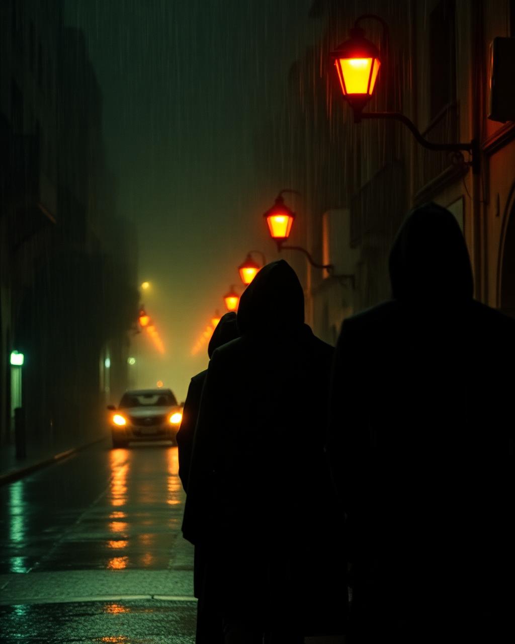 Grupo de personagens na penumbra